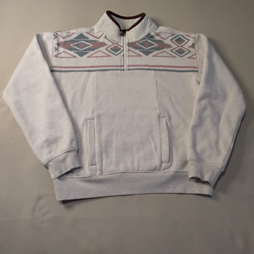 RANK 45 Women's White and Maroon Southwestern Geometric Sweater Sz S